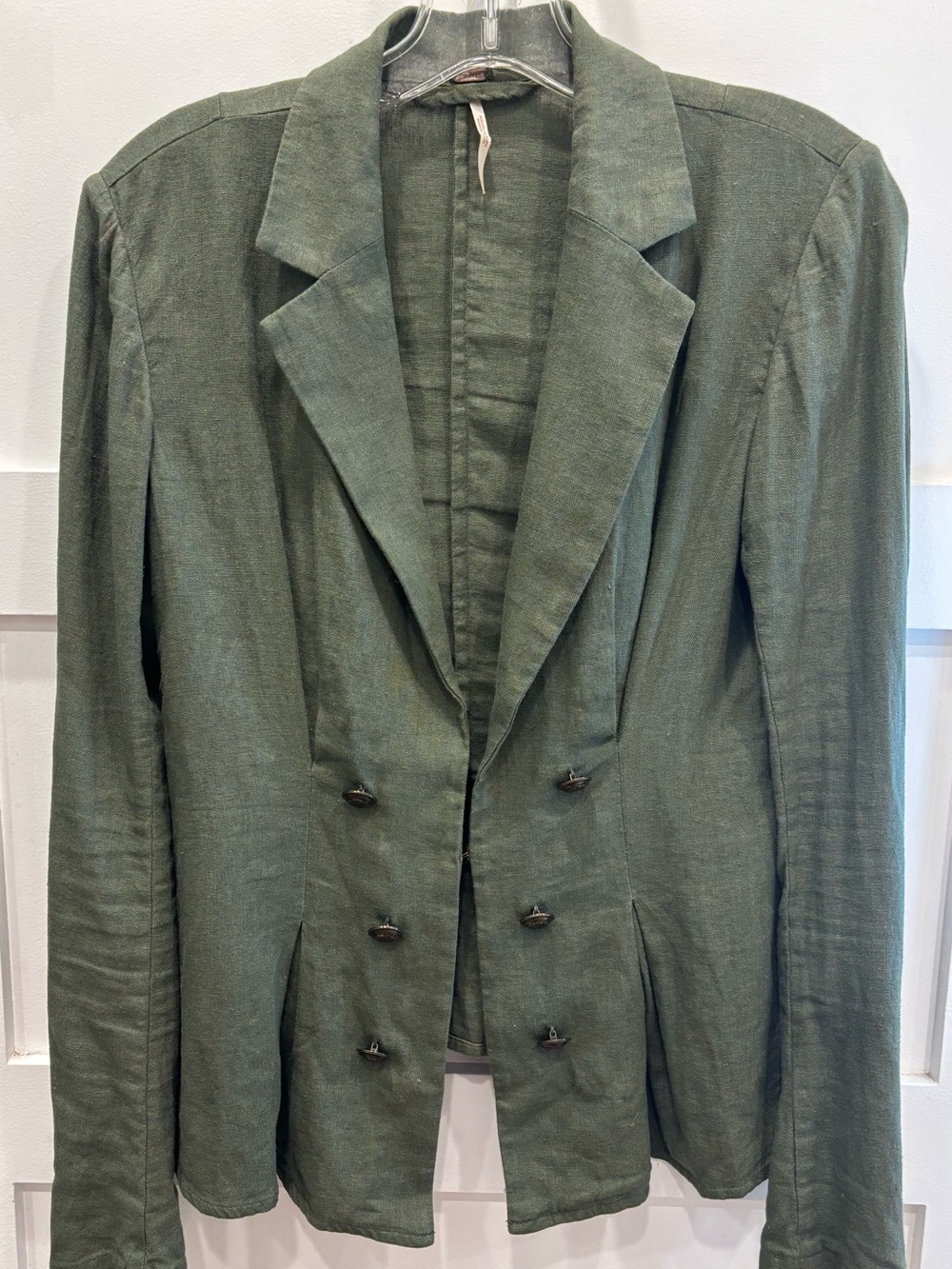 Free People Olive Green Military Style Linen Blazer